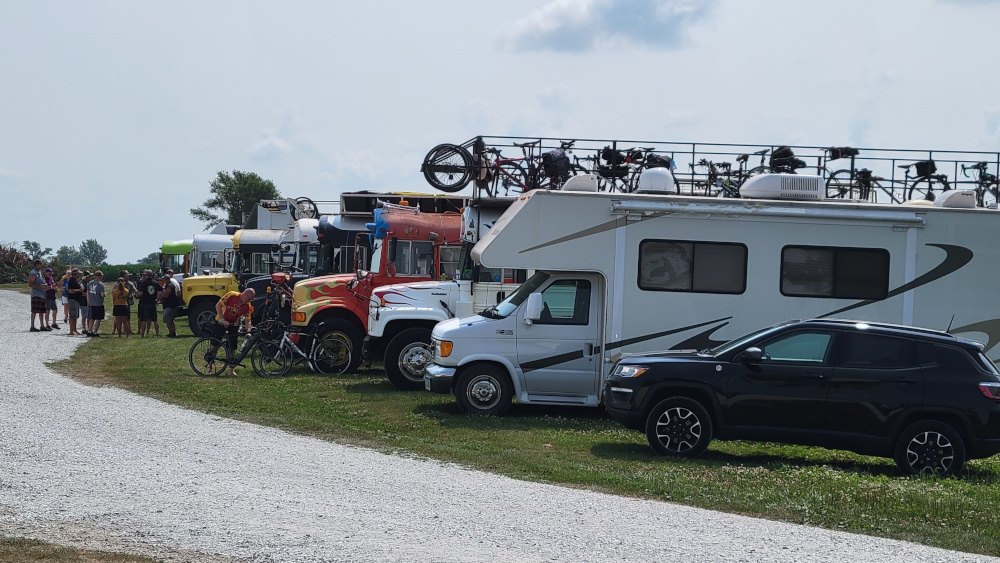 Buses at Greenfield RAGBRAI 2024